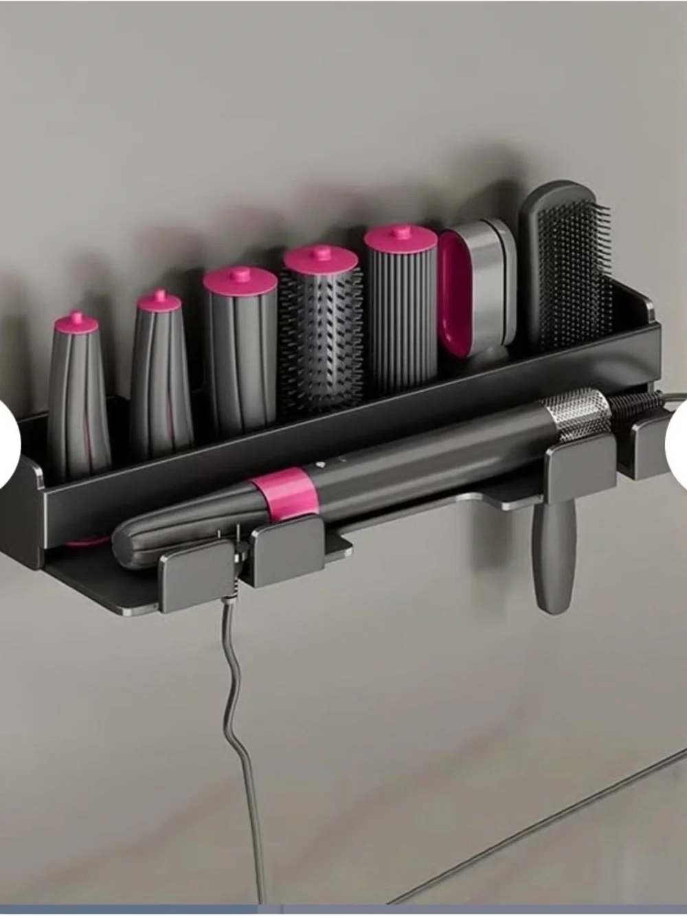 Dyson Wall Organizer Shelf in Dark Gray with Pink Accents